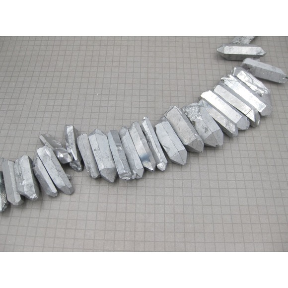 Silver Quartz Point Beads Full Strand Jewelry Making Supplies Craft - Picture 2 of 4